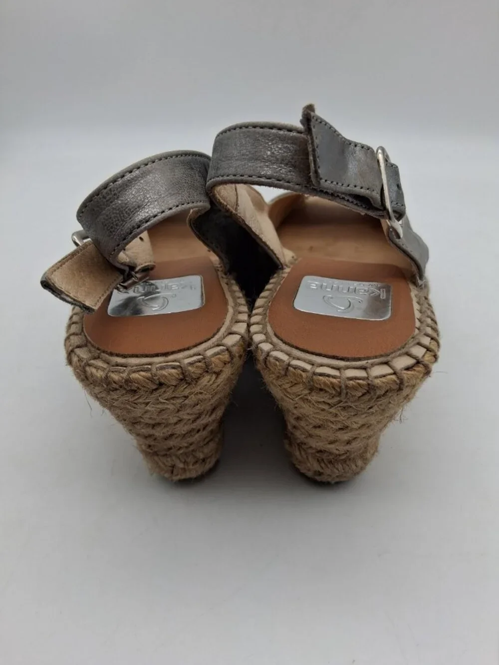 KANNA Espadrille Sandals Wedge Heels Womens 39 US 8.5  Leather Silver